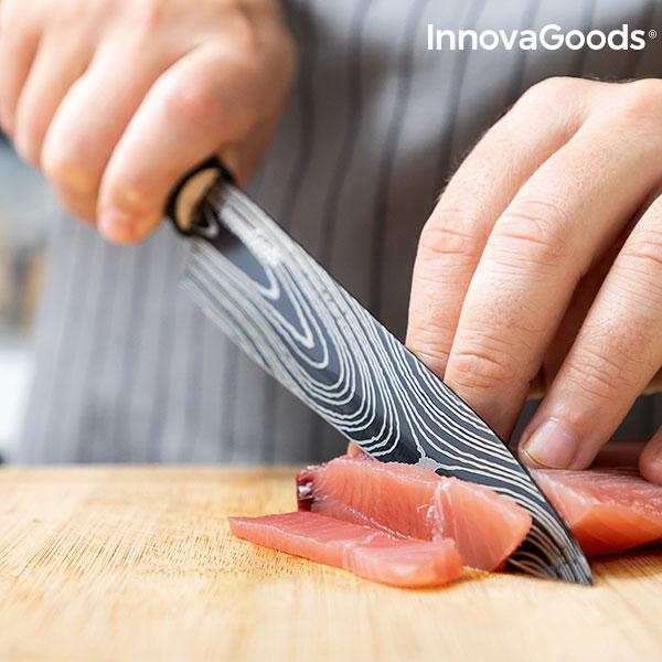 Setti japanilaisia veitsiä ja kuljetussuojus Damas·q InnovaGoods 4 Kappaletta